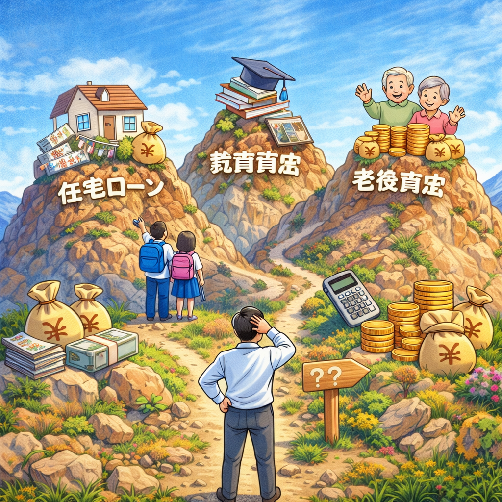40代の人に立ちふさがる３つの山。住宅ローン、教育資金、老後資金の３つのお金