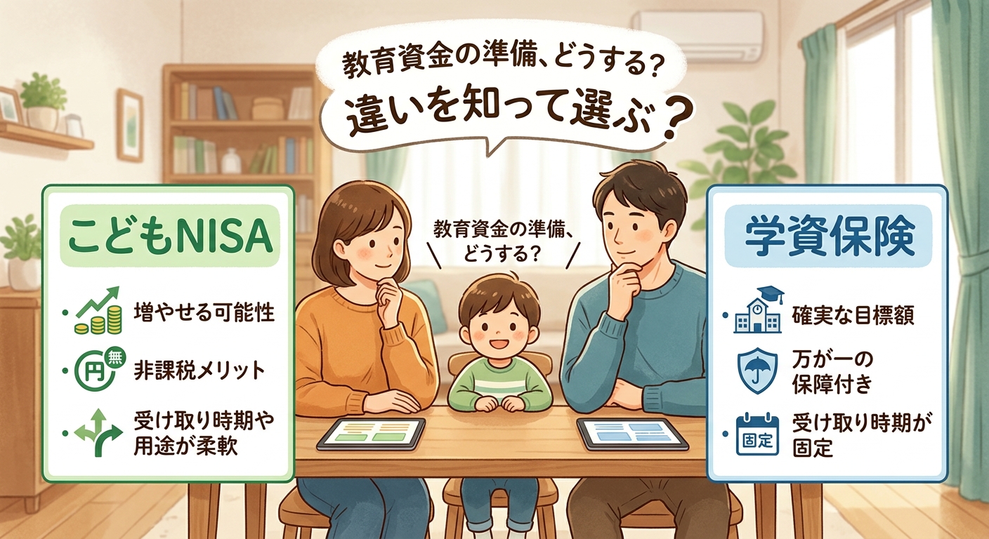 こどもNISAと学資保険を比較して教育資金の準備を考える親子